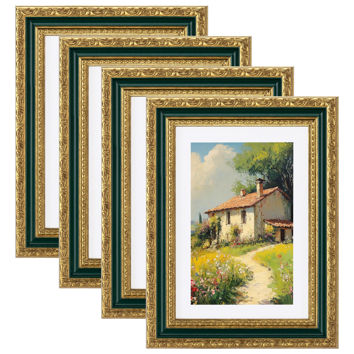 eletecpro 8x10 Vintage Picture Frame, Glass Cover, Gold, 4-Pack