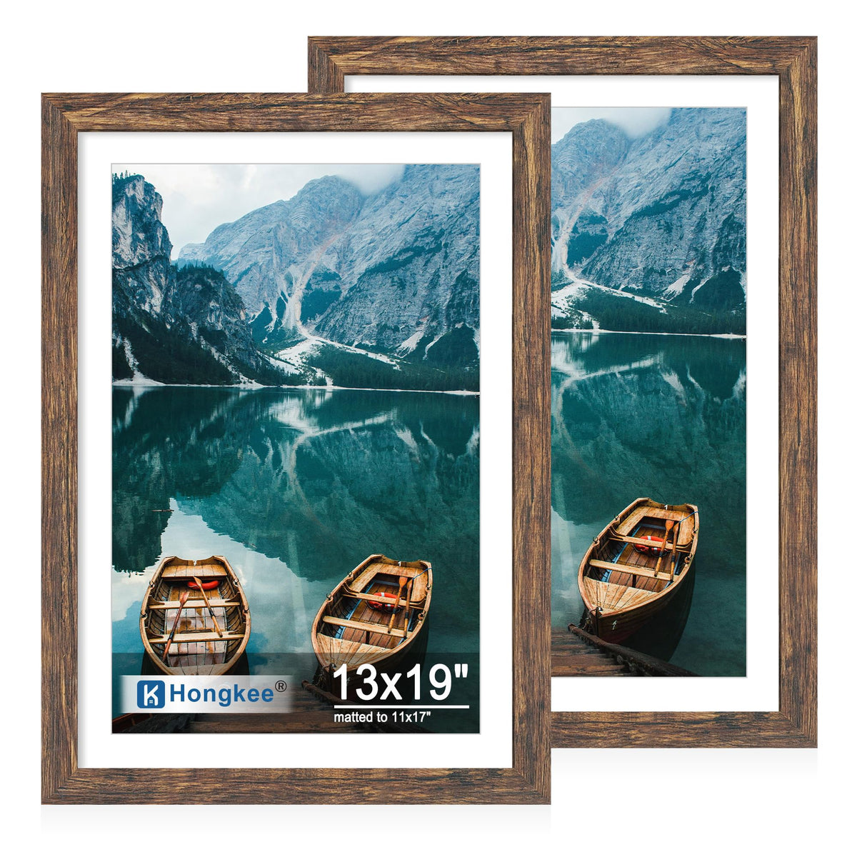 Hongkee 5x7 Picture Frame Set of 2, Real Glass and Wood Frame for Mat 4x6
