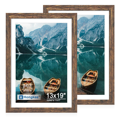 Hongkee 5x7 Picture Frame Set of 2, Real Glass and Wood Frame for Mat 4x6