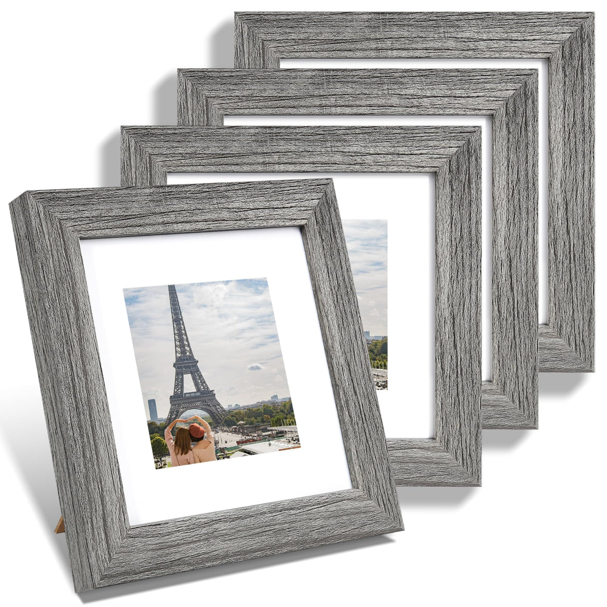 Hongkee 8x10 Picture Frame Set of 4, Real Glass and Wood Frame, 5x7 Mat