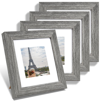 Hongkee 8x10 Picture Frame Set of 4, Real Glass and Wood Frame, 5x7 Mat