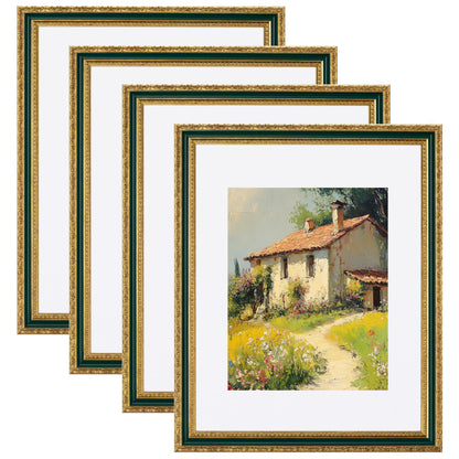 eletecpro 8x10 Vintage Picture Frame, Glass Cover, Gold, 4-Pack