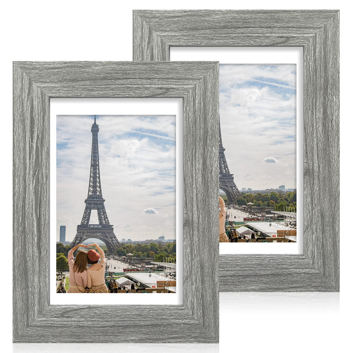 Hongkee 5x7 Picture Frame Set of 2, Real Glass and Wood Frame for Mat 4x6