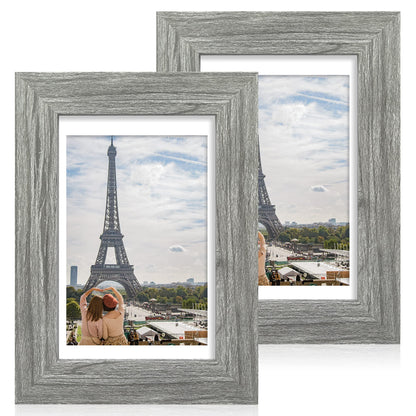 Hongkee 5x7 Picture Frame Set of 2, Real Glass and Wood Frame for Mat 4x6
