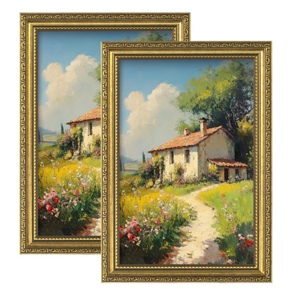 eletecpro 5x7 Vintage Picture Frame, Glass Cover, Gold, 2-Pack