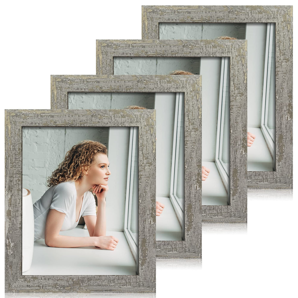 iRahmen 8x10 Picture Frame Set of 4, High Definition Real Glass Rustic Brown Frame, 8 x 10 Wood Photo Frames for Desktop Display and Wall Mounting