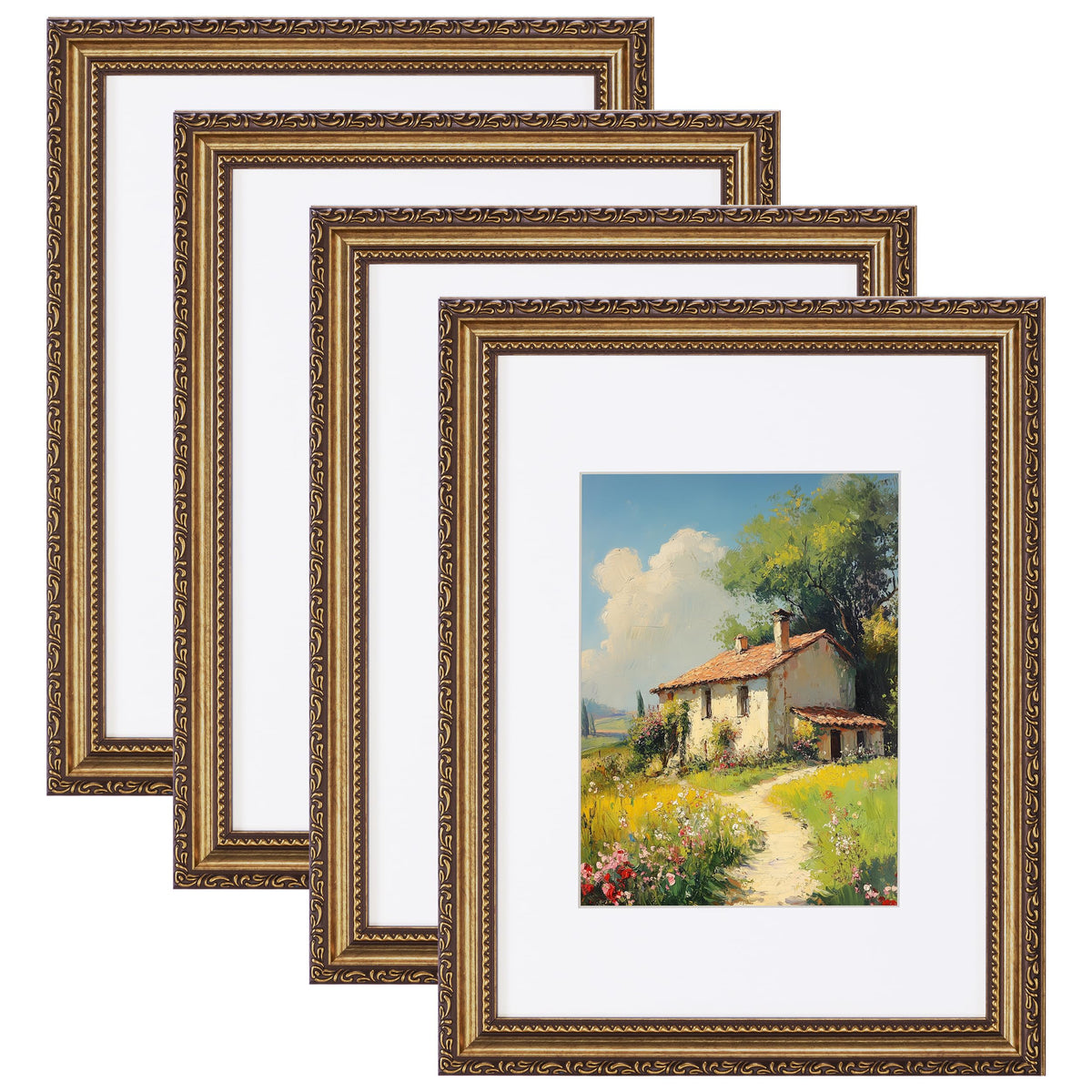 eletecpro 8x10 Vintage Picture Frame, Glass Cover, Gold, 4-Pack