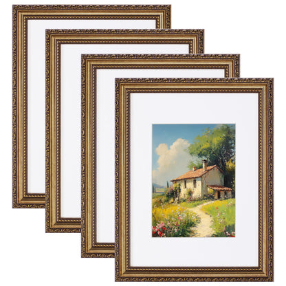 eletecpro 8x10 Vintage Picture Frame, Glass Cover, Gold, 4-Pack