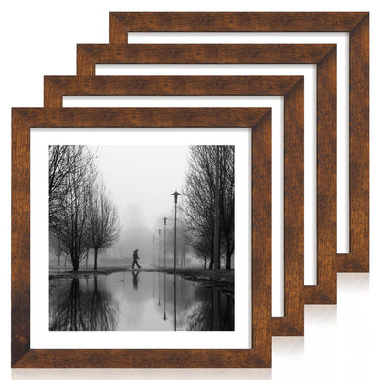 iRahmen 8x10 Picture Frame Set of 4, High Definition Real Glass Rustic Brown Frame, 8 x 10 Wood Photo Frames for Desktop Display and Wall Mounting