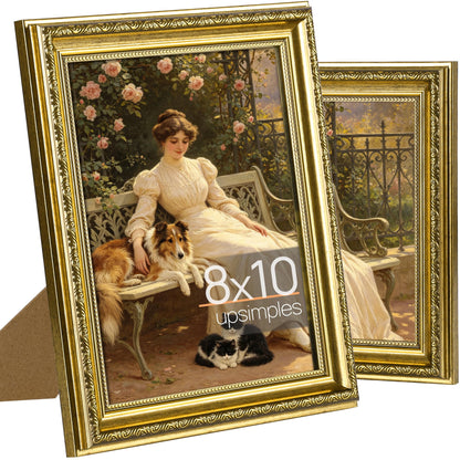 upsimples Vintage 5x7 Picture Frame, Antique Gold Frames, 2 Pack