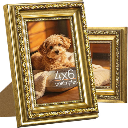 upsimples Vintage 5x7 Picture Frame, Antique Gold Frames, 2 Pack
