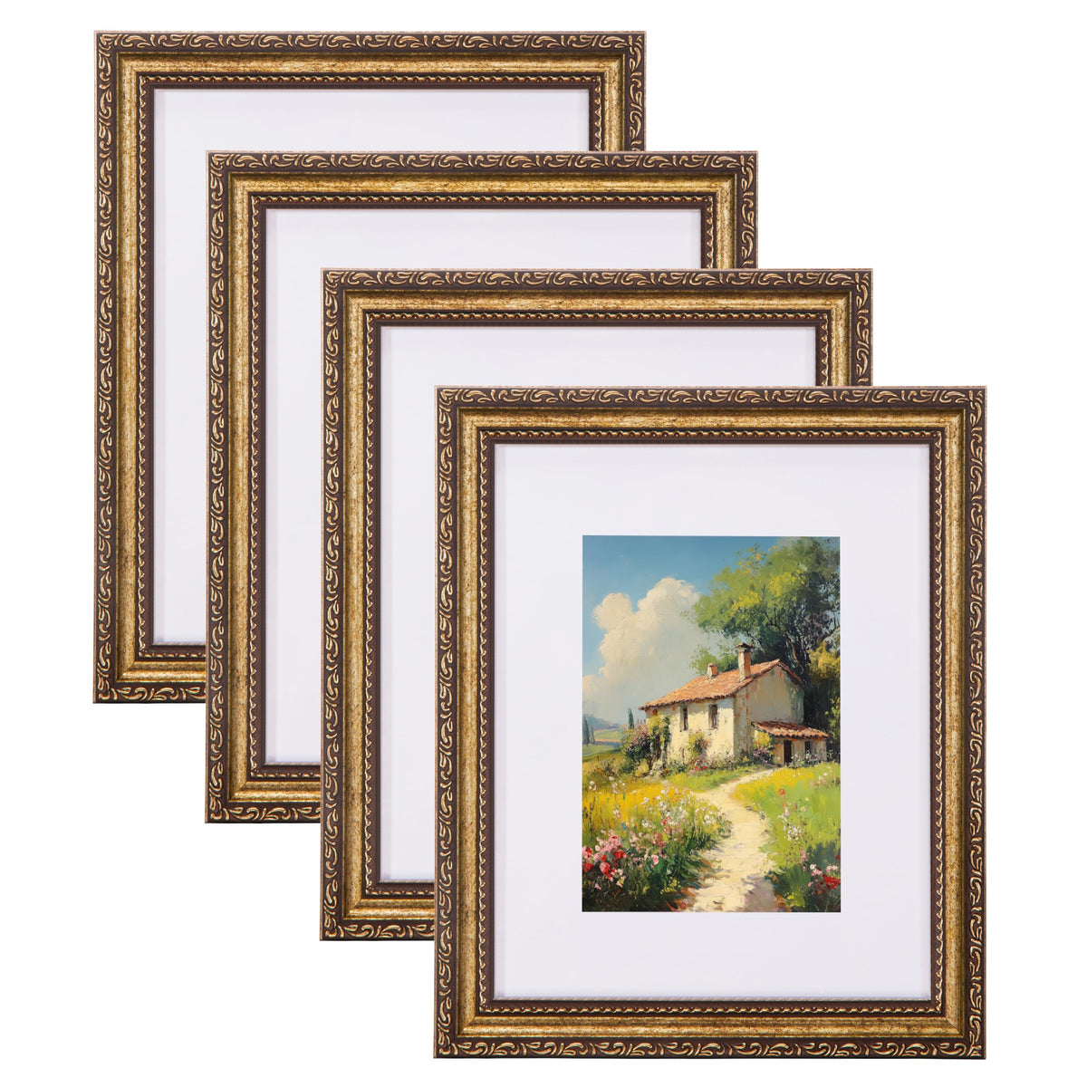 eletecpro 8x10 Vintage Picture Frame, Glass Cover, Gold, 4-Pack