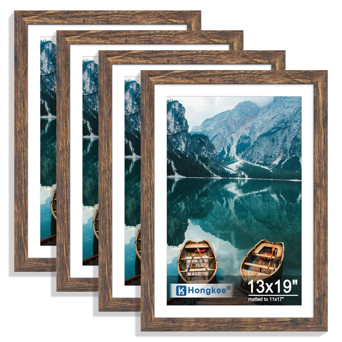 Hongkee 8x10 Picture Frame Set of 4, Real Glass and Wood Frame, 5x7 Mat