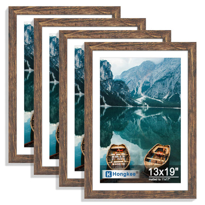 Hongkee 8x10 Picture Frame Set of 4, Real Glass and Wood Frame, 5x7 Mat
