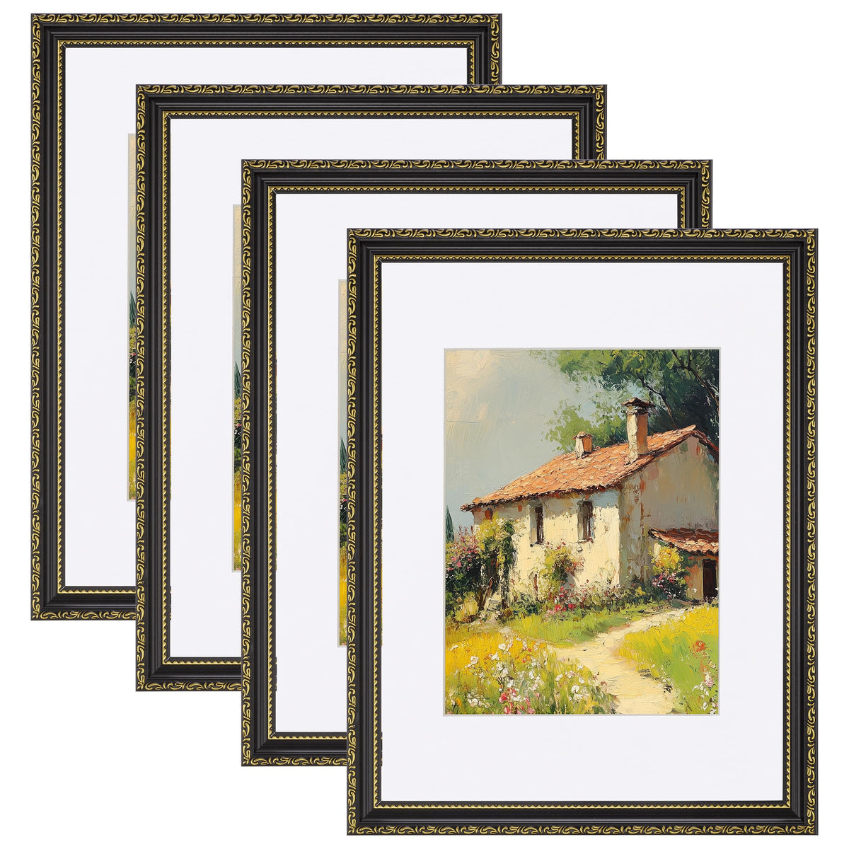 eletecpro 8x10 Vintage Picture Frame, Glass Cover, Gold, 4-Pack