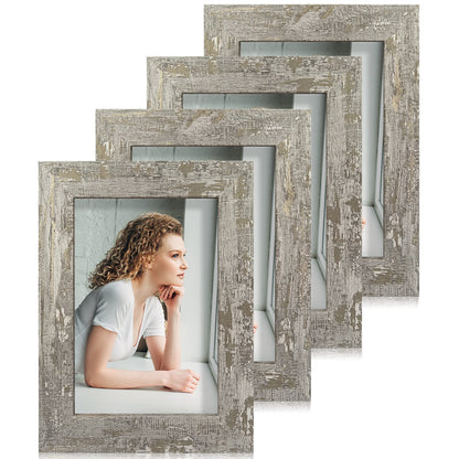 iRahmen 8x10 Picture Frame Set of 4, High Definition Real Glass Rustic Brown Frame, 8 x 10 Wood Photo Frames for Desktop Display and Wall Mounting