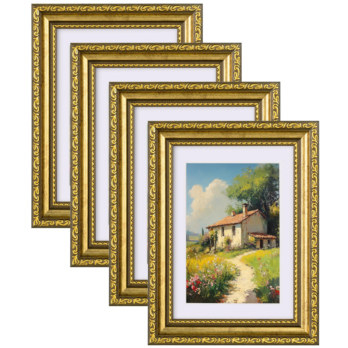 eletecpro 8x10 Vintage Picture Frame, Glass Cover, Gold, 4-Pack