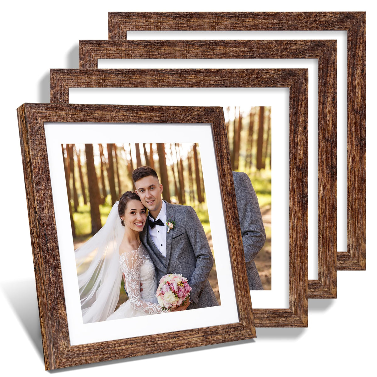 Hongkee 8x10 Picture Frame Set of 4, Real Glass and Wood Frame, 5x7 Mat