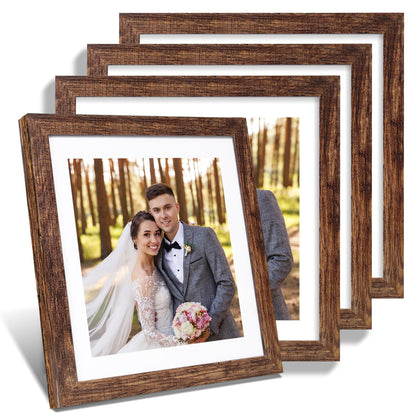 Hongkee 8x10 Picture Frame Set of 4, Real Glass and Wood Frame, 5x7 Mat