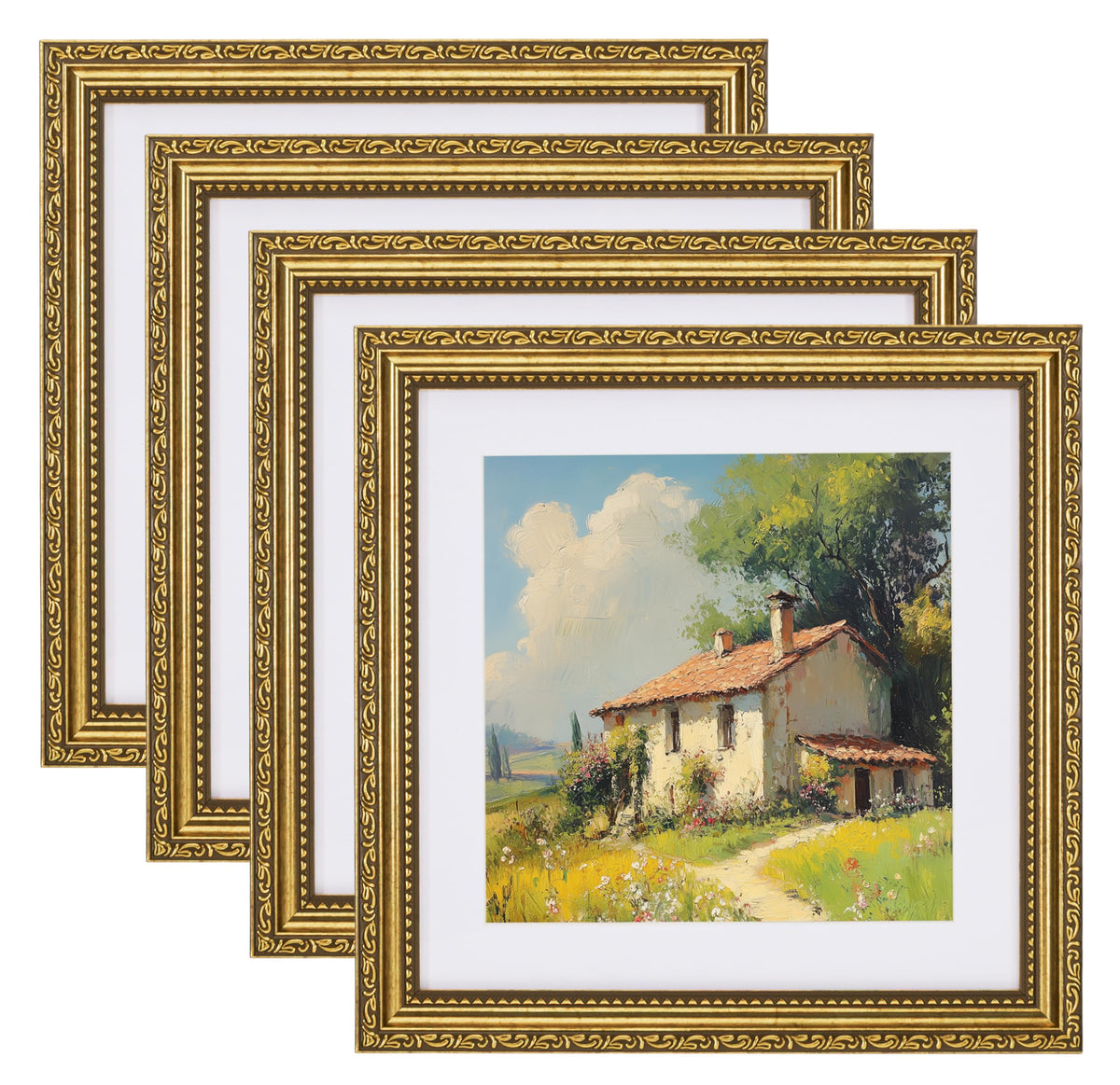 eletecpro 8x10 Vintage Picture Frame, Glass Cover, Gold, 4-Pack
