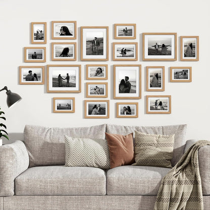 Venusmiles 20 Pack Picture Frames Collage Wall Decor, Gallery Frame Set for Wall Mounting or Tabletop Display, Multi Sizes Including 4pcs 8x10, 8pcs 5x7, 8pcs 4x6, Oak