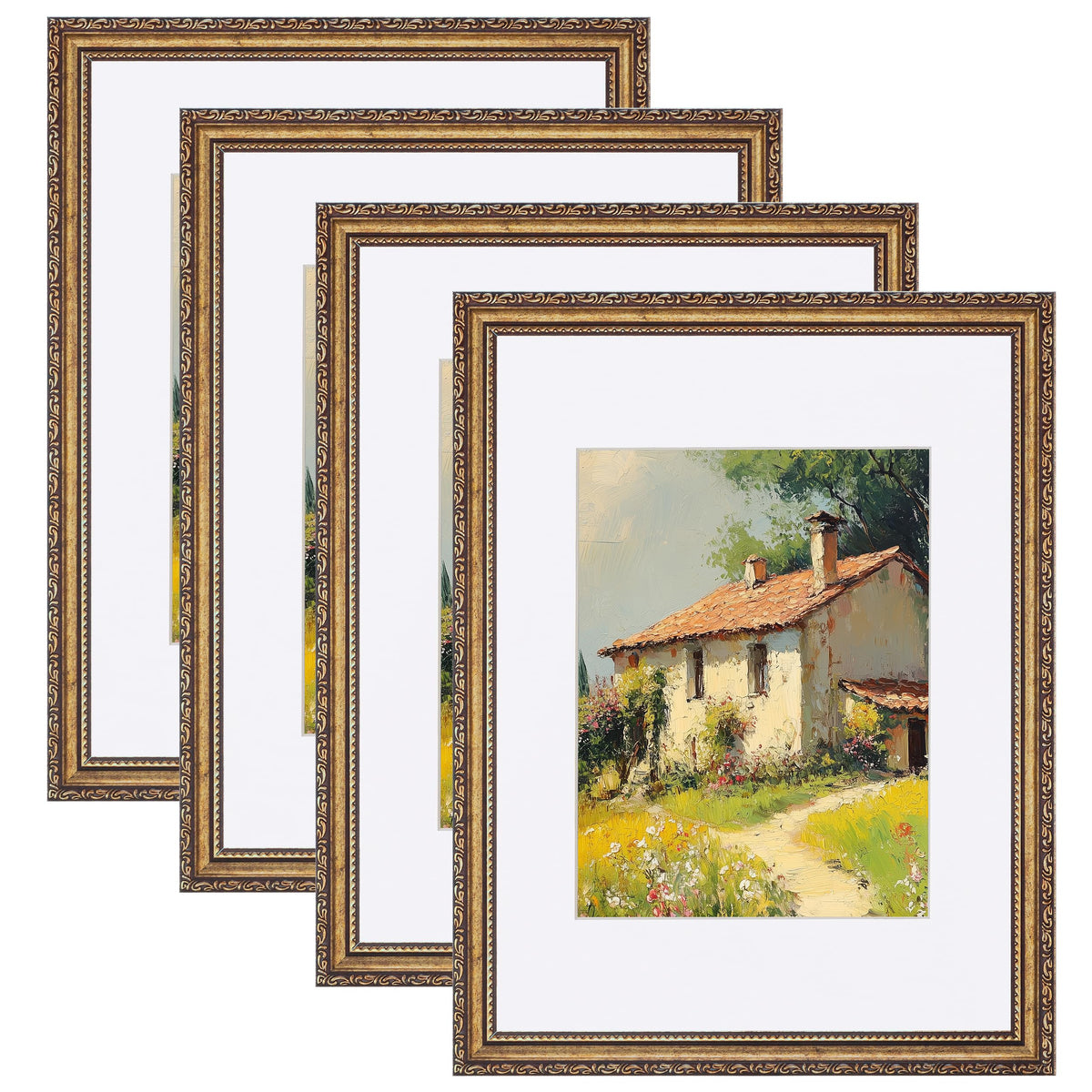 eletecpro 8x10 Vintage Picture Frame, Glass Cover, Gold, 4-Pack