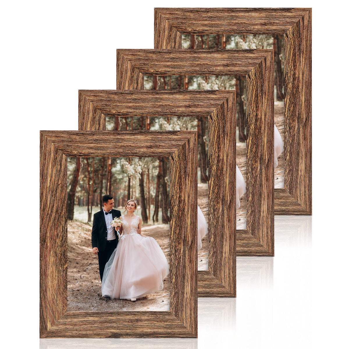 iRahmen 8x10 Picture Frame Set of 4, High Definition Real Glass Rustic Brown Frame, 8 x 10 Wood Photo Frames for Desktop Display and Wall Mounting