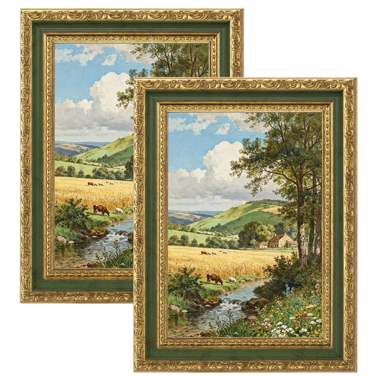 eletecpro 5x7 Vintage Picture Frame, Glass Cover, Gold, 2-Pack