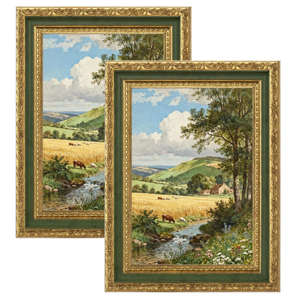 eletecpro 5x7 Vintage Picture Frame, Glass Cover, Gold, 2-Pack