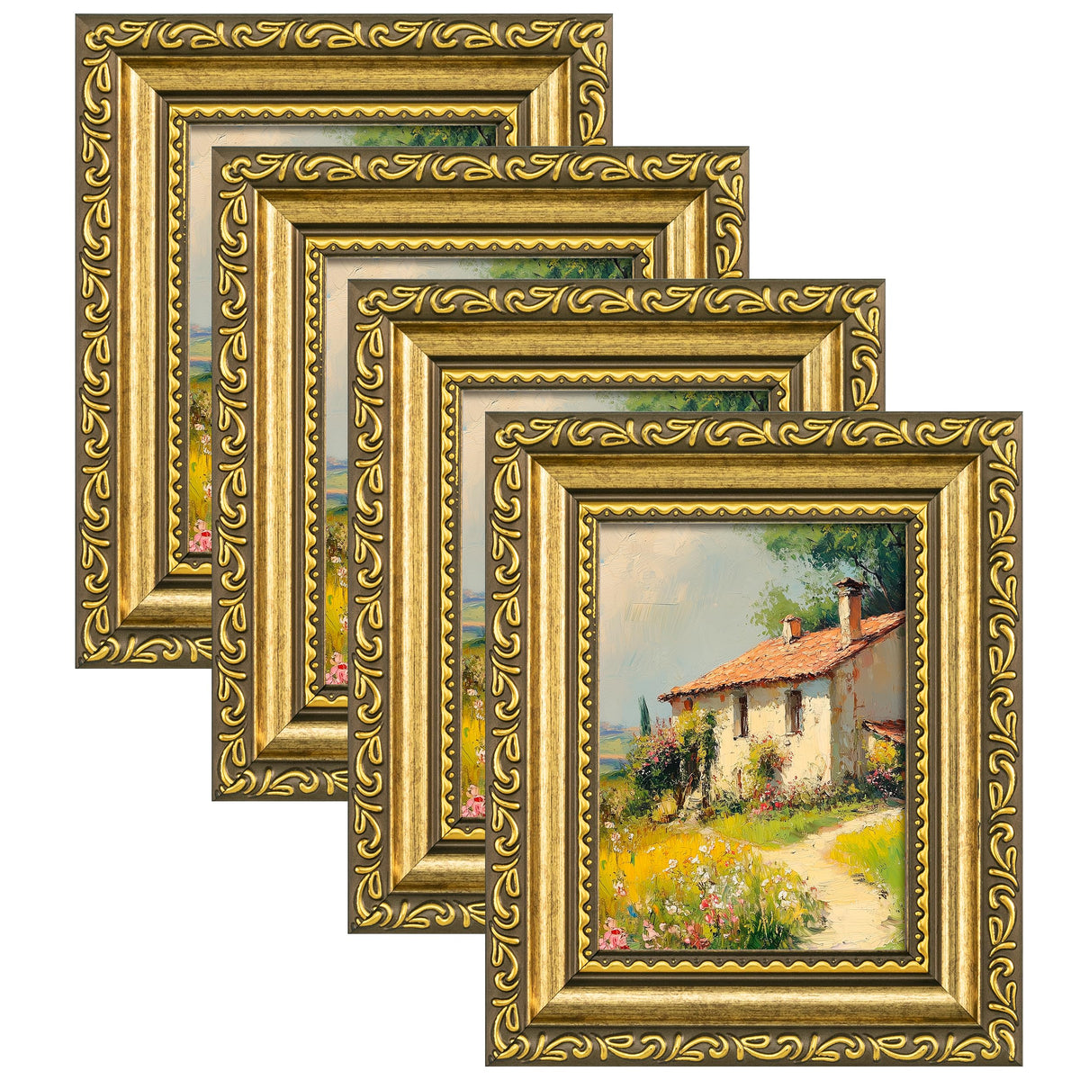 eletecpro 8x10 Vintage Picture Frame, Glass Cover, Gold, 4-Pack