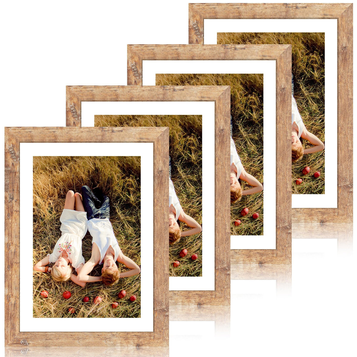 iRahmen 8x10 Picture Frame Set of 4, High Definition Real Glass Rustic Brown Frame, 8 x 10 Wood Photo Frames for Desktop Display and Wall Mounting