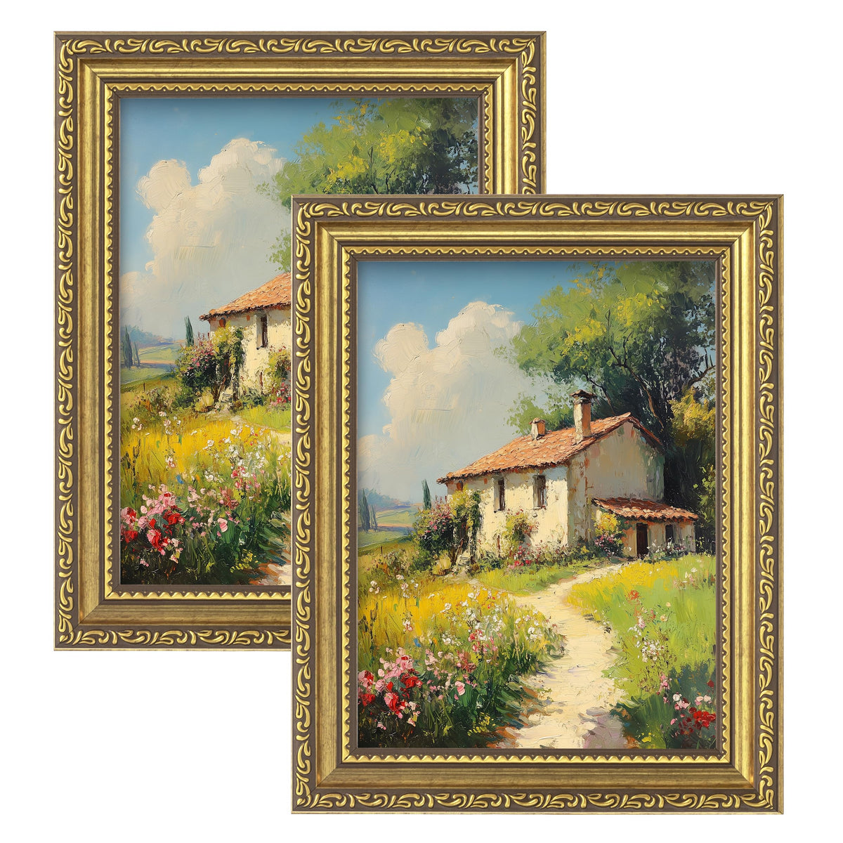 eletecpro 5x7 Vintage Picture Frame, Glass Cover, Gold, 2-Pack