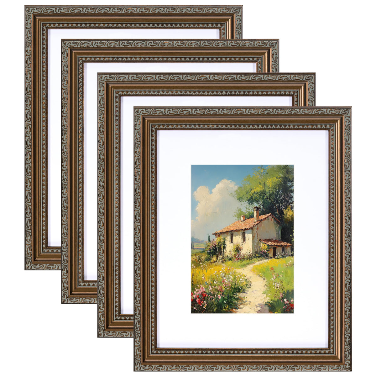 eletecpro 8x10 Vintage Picture Frame, Glass Cover, Gold, 4-Pack