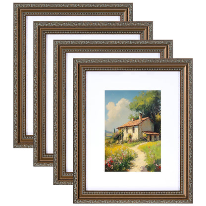 eletecpro 8x10 Vintage Picture Frame, Glass Cover, Gold, 4-Pack