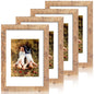 iRahmen 8x10 Picture Frame Set of 4, High Definition Real Glass Rustic Brown Frame, 8 x 10 Wood Photo Frames for Desktop Display and Wall Mounting