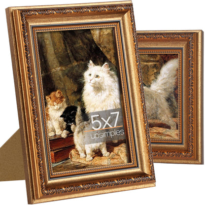 upsimples Vintage 5x7 Picture Frame, Antique Gold Frames, 2 Pack