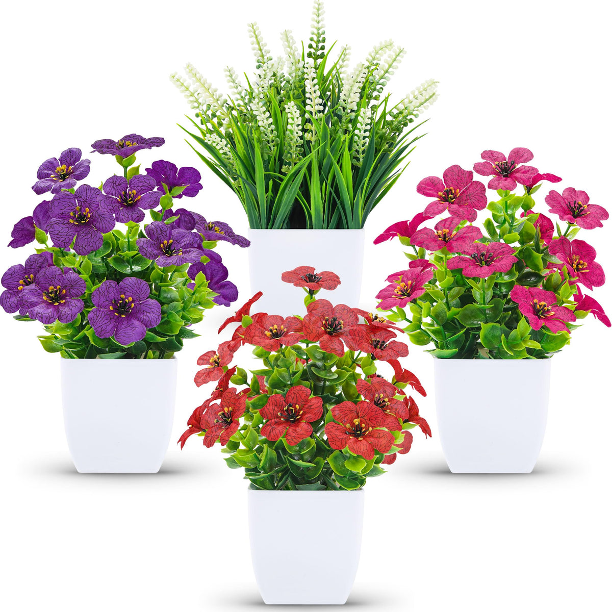 Der Rose 4 Pack 7" Mini Fake Plants, Artificial Plants for Bathroom Decor