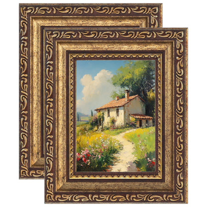 eletecpro 5x7 Vintage Picture Frame, Glass Cover, Gold, 2-Pack