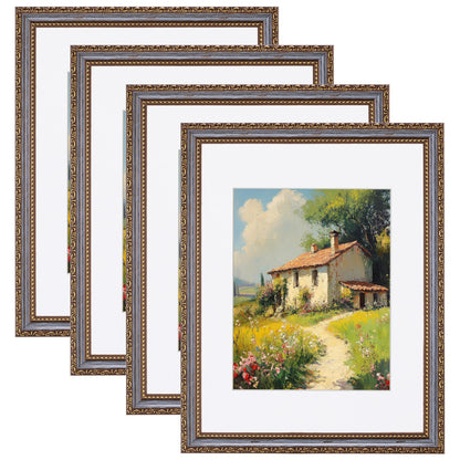 eletecpro 8x10 Vintage Picture Frame, Glass Cover, Gold, 4-Pack