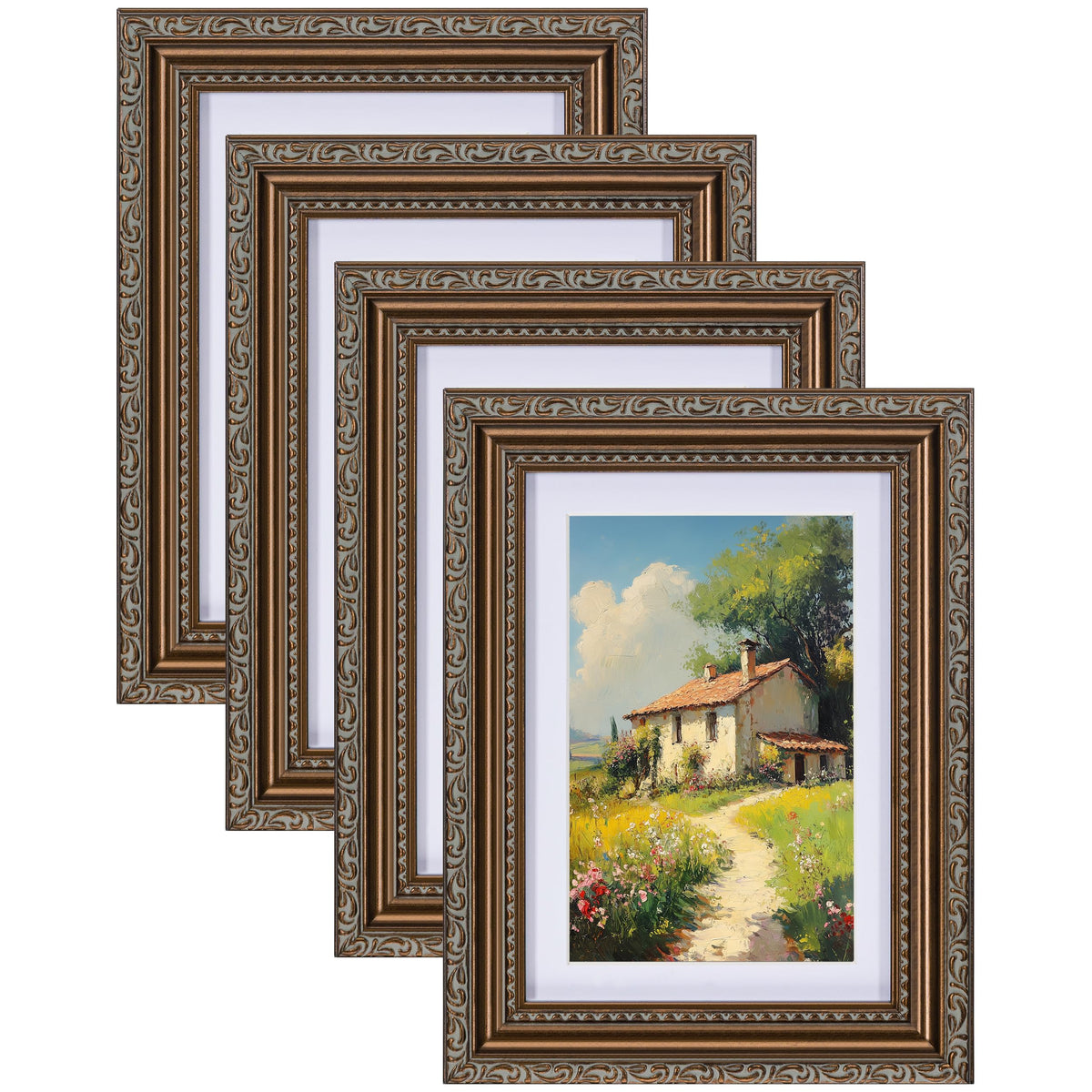 eletecpro 8x10 Vintage Picture Frame, Glass Cover, Gold, 4-Pack