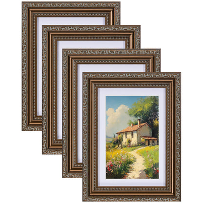 eletecpro 8x10 Vintage Picture Frame, Glass Cover, Gold, 4-Pack