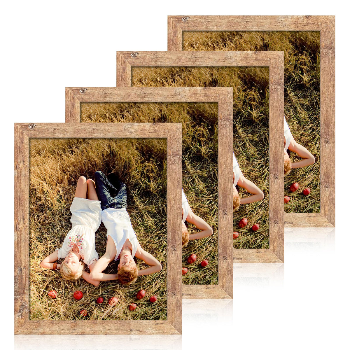 iRahmen 8x10 Picture Frame Set of 4, High Definition Real Glass Rustic Brown Frame, 8 x 10 Wood Photo Frames for Desktop Display and Wall Mounting