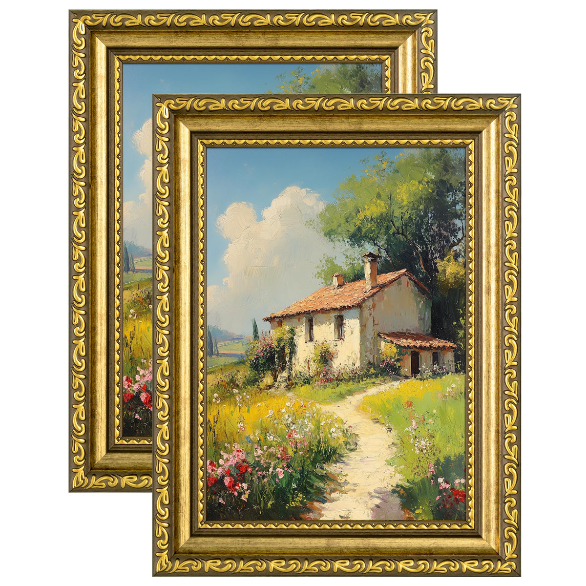 eletecpro 5x7 Vintage Picture Frame, Glass Cover, Gold, 2-Pack