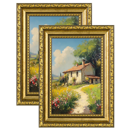 eletecpro 5x7 Vintage Picture Frame, Glass Cover, Gold, 2-Pack