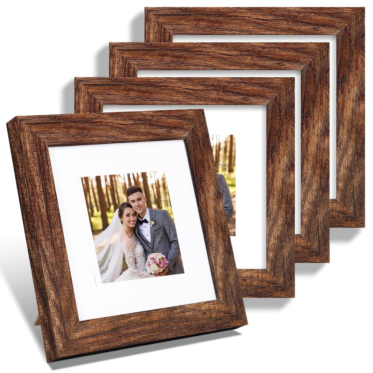 Hongkee 8x10 Picture Frame Set of 4, Real Glass and Wood Frame, 5x7 Mat