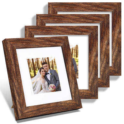 Hongkee 8x10 Picture Frame Set of 4, Real Glass and Wood Frame, 5x7 Mat