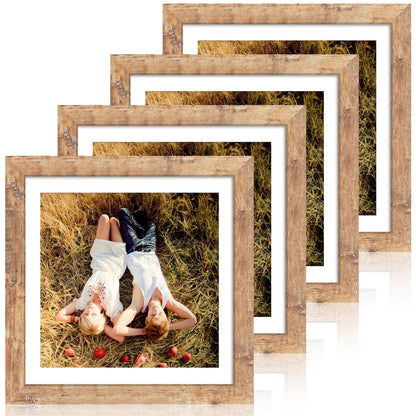 iRahmen 8x10 Picture Frame Set of 4, High Definition Real Glass Rustic Brown Frame, 8 x 10 Wood Photo Frames for Desktop Display and Wall Mounting