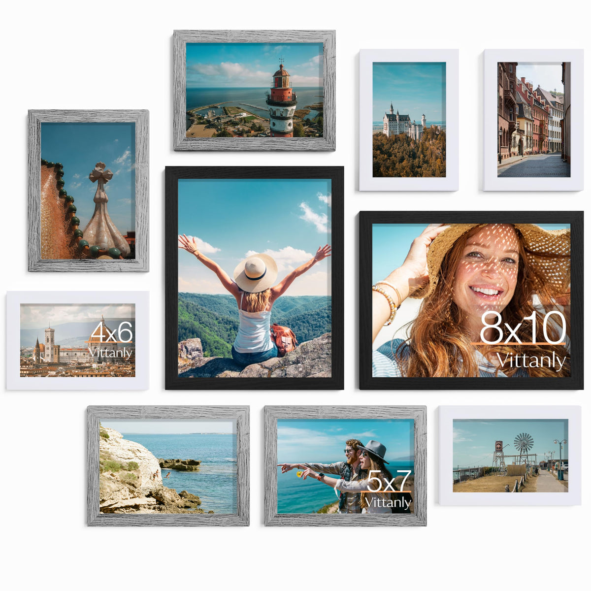 Vittanly 10 Pack Picture Frames Collage Wall Decor, Black