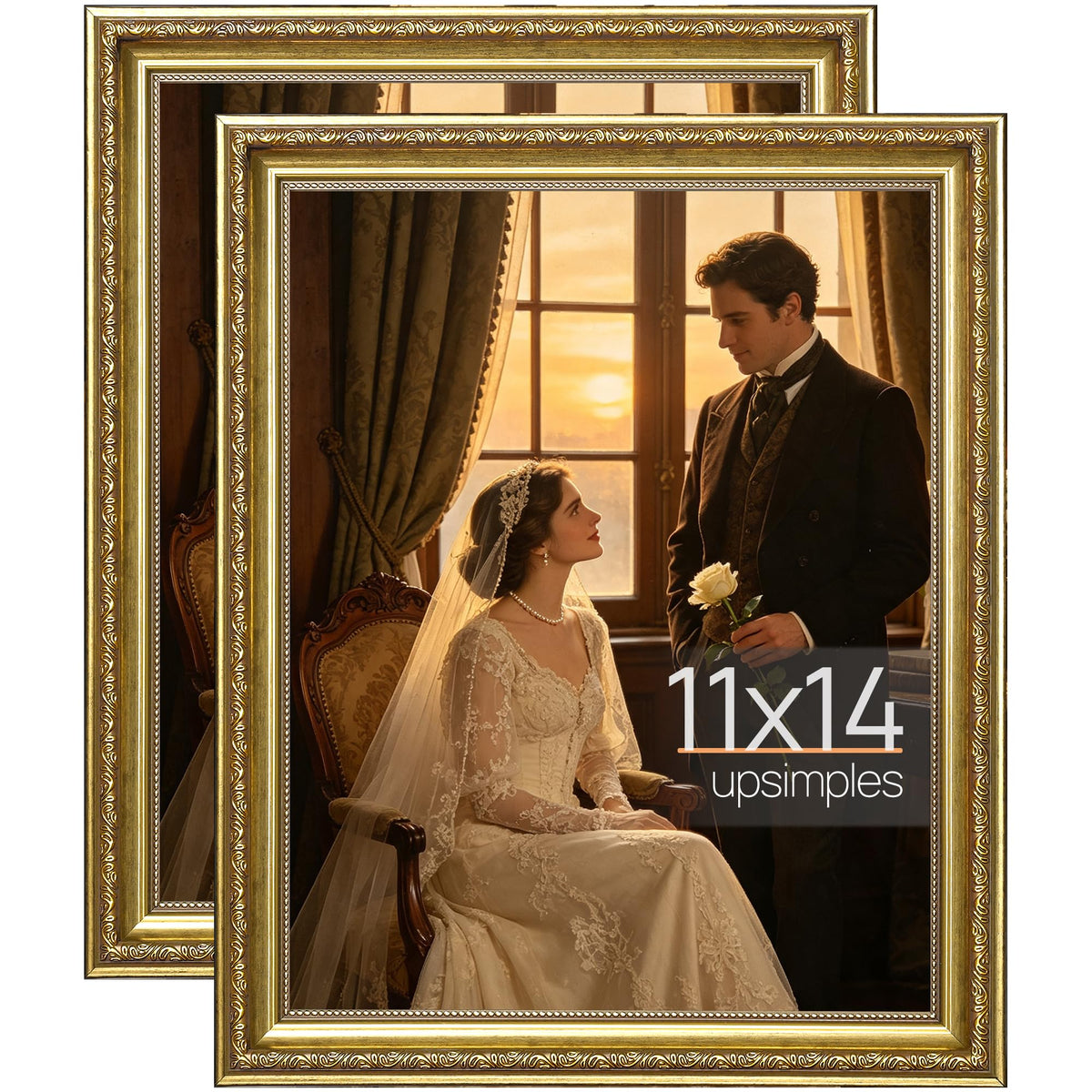 upsimples Vintage 5x7 Picture Frame, Antique Gold Frames, 2 Pack