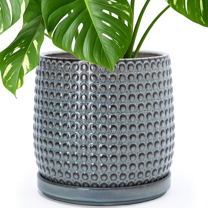 D'vine Dev Beaded Ceramic Pot with Saucer, 4 in, Midnight Blue, 27-C-Z-3